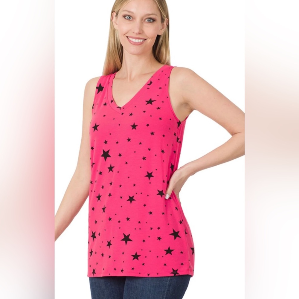 Fuchsia Tank with Black Stars Size S NWT